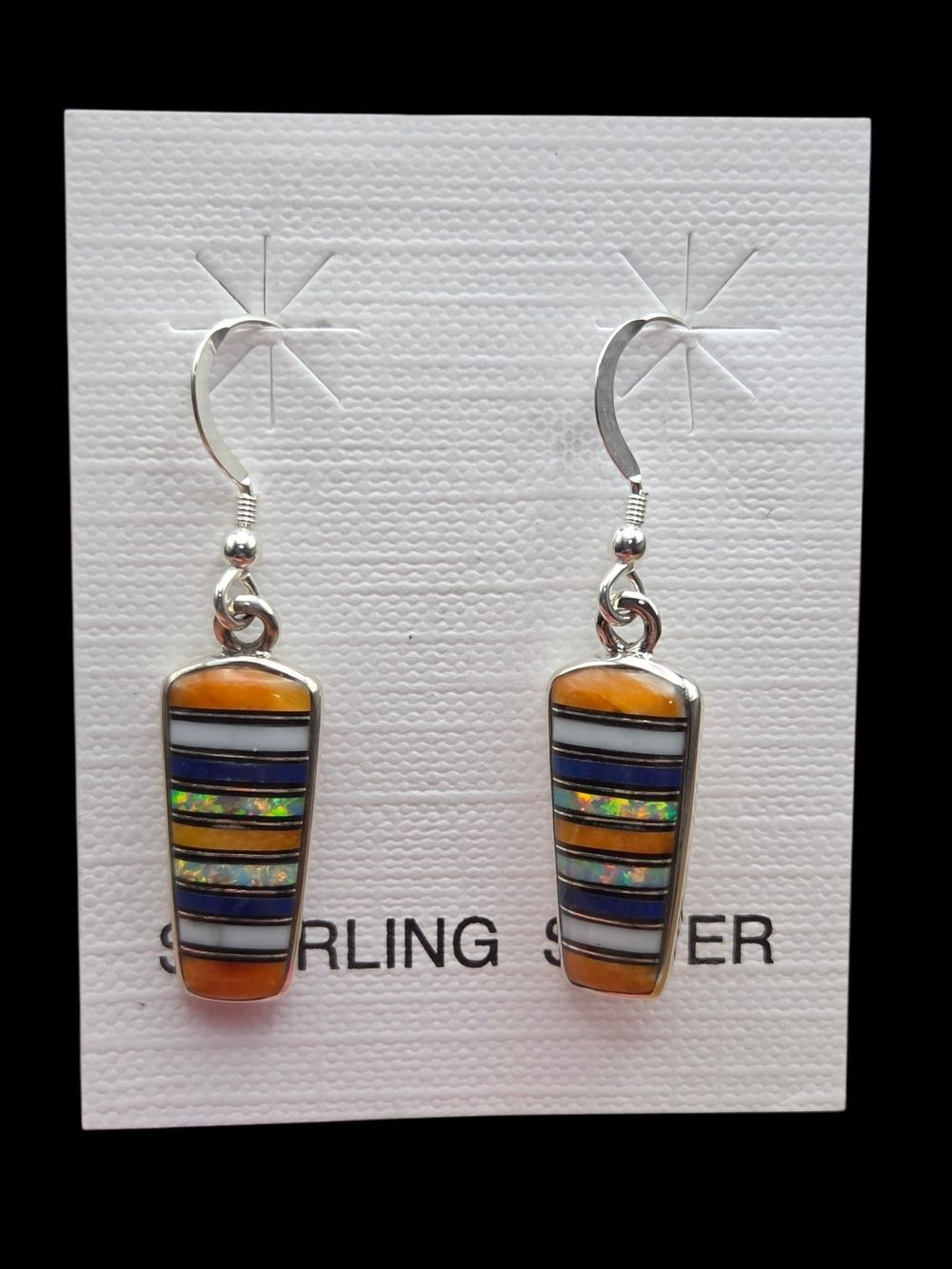 SW Sterling Silver Orange Spiny Oyster Opal Inlay Dangle Earrings
